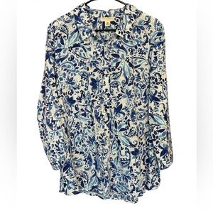 Appleseed’s Blue Paisley Blouse Size 18 Cotton Rayon 3/4 Sleeve